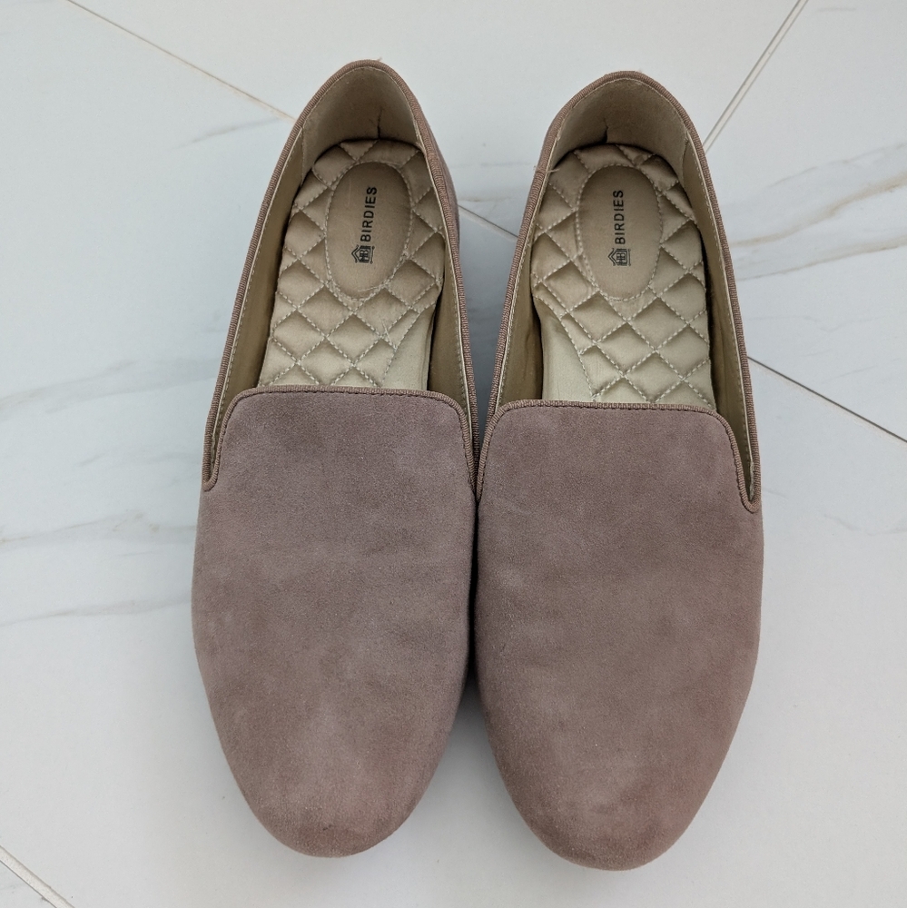 Birdies Tan Suede Flats with Quilted Insole
